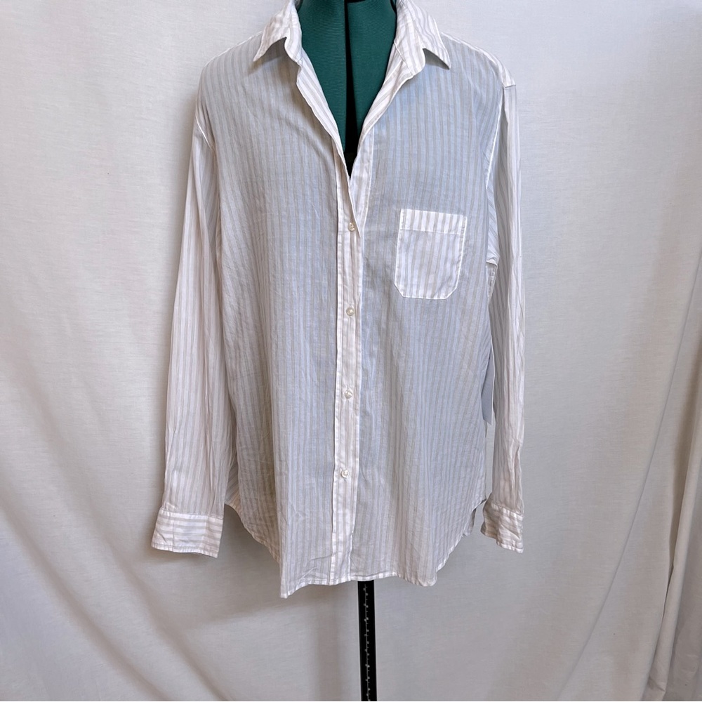NWT Grayson White & Tan Striped Button Down Washed Cotton Shirt.  Size 5